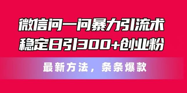 微信问一问暴力引流术，稳定日引300+创业粉，最新方法，条条爆款【揭秘】-网创项目