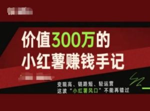 价值300万的小红书赚钱手记,变现高、链路短、轻运营,这波“小红薯风口”不能再错过-网创项目