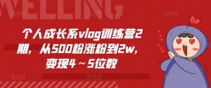 个人成长系vlog训练营2期，从500粉涨粉到2w，变现4～5位数-网创项目