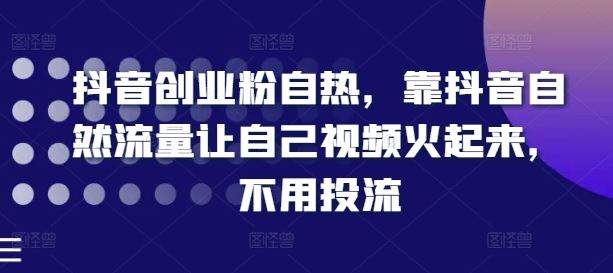 抖音创业粉自热，靠抖音自然流量让自己视频火起来，不用投流-网创项目