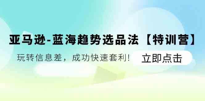 亚马逊蓝海趋势选品法【特训营】：玩转信息差，成功快速套利-网创项目