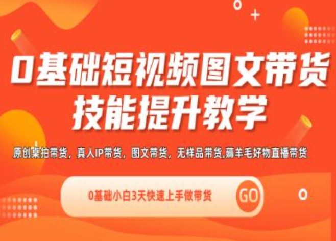 0基础短视频图文带货实操技能提升教学(直播课+视频课),0基础小白3天快速上手做带货-网创项目