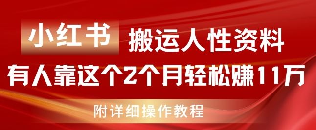 小红书搬运人性资料，有人靠这个2个月轻松赚11w，附教程【揭秘】-网创项目