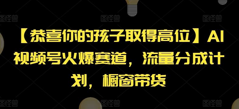 【恭喜你的孩子取得高位】AI视频号火爆赛道，流量分成计划，橱窗带货【揭秘】-网创项目