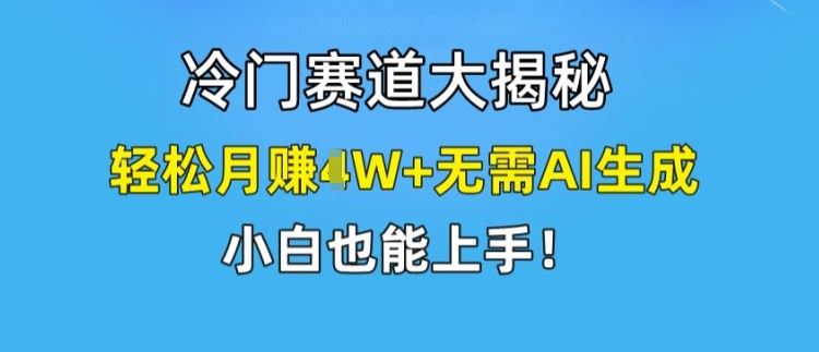 冷门赛道大揭秘，轻松月赚1W+无需AI生成，小白也能上手【揭秘】-网创项目