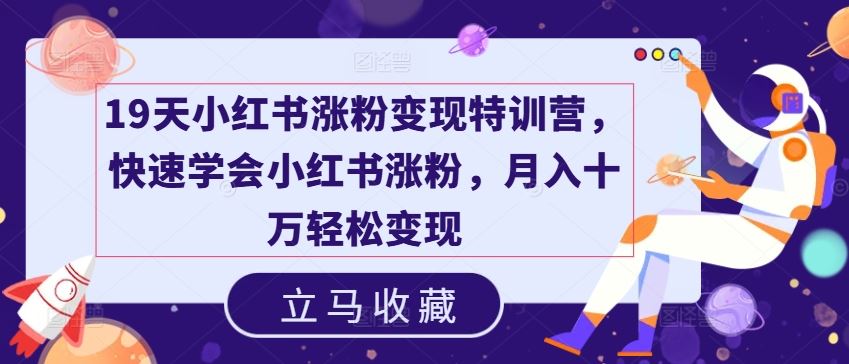 19天小红书涨粉变现特训营，快速学会小红书涨粉，月入十万轻松变现-网创项目