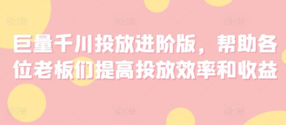 巨量千川投放进阶版，帮助各位老板们提高投放效率和收益-网创项目
