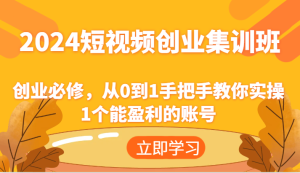 2024短视频创业集训班：创业必修，从0到1手把手教你实操1个能盈利的账号-网创项目