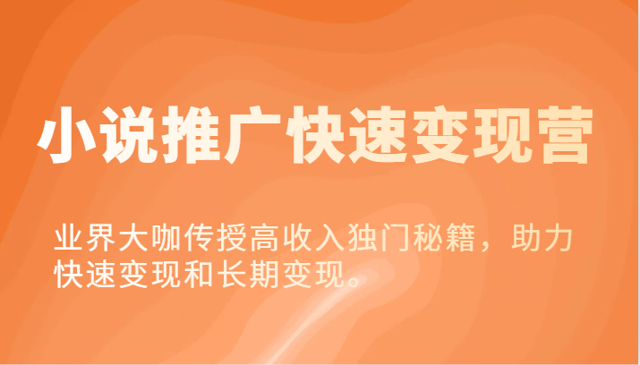 小说推广快速变现营-业界大咖传授高收入独门秘籍，助力快速变现和长期变现。-网创项目