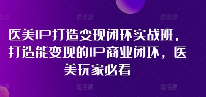 医美IP打造变现闭环实战班，打造能变现的IP商业闭环，医美玩家必看!-网创项目