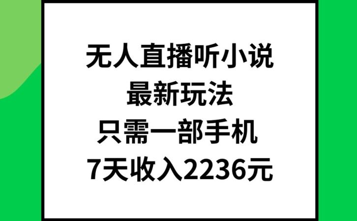 无人直播听小说最新玩法，只需一部手机，7天收入2236元【揭秘】-网创项目