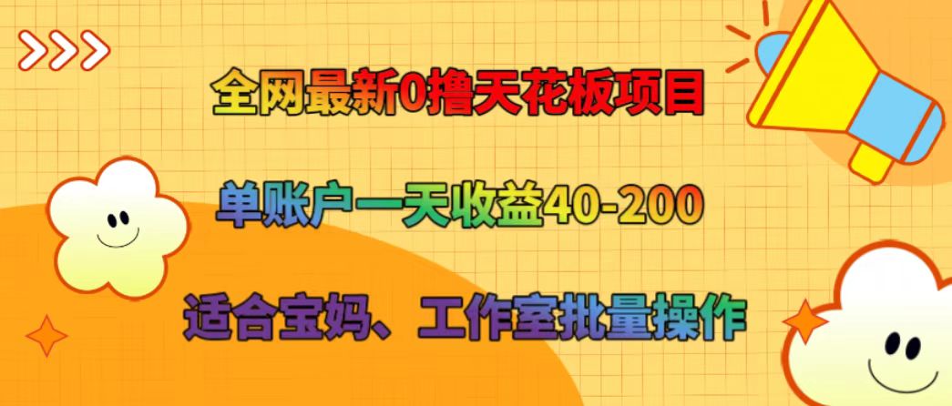 全网最新0撸天花板项目 单账户一天收益40-200 适合宝妈、工作室批量操作-网创项目
