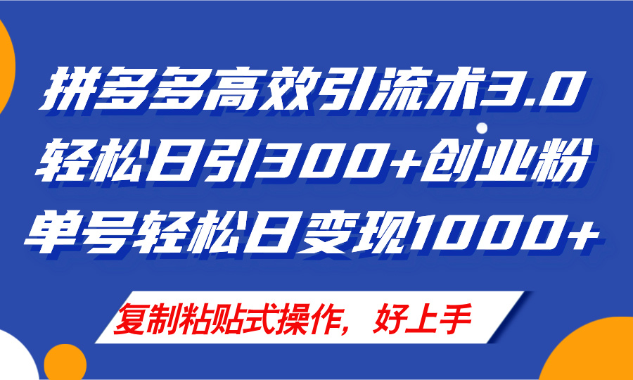 （11917期）拼多多店铺引流技术3.0，日引300+付费创业粉，单号轻松日变现1000+-网创项目