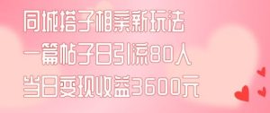 同城搭子相亲新玩法一篇帖子引流80人当日变现3600元(项目教程+实操教程)【揭秘】-网创项目