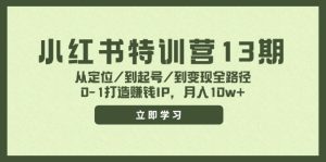 小红书特训营13期,从定位/到起号/到变现全路径,0-1打造赚钱IP,月入10w+-网创项目