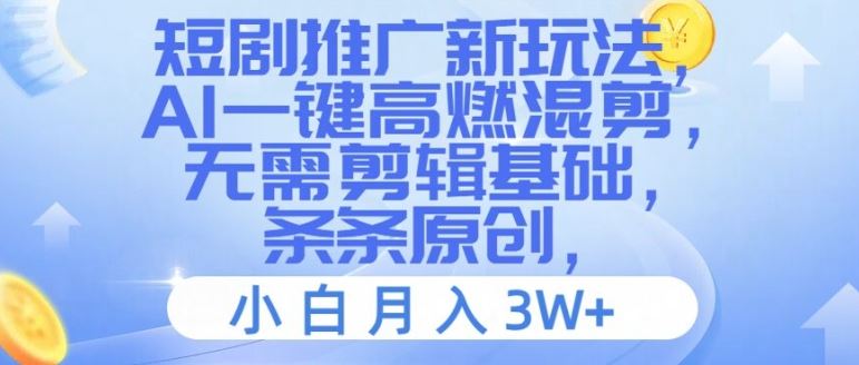 短剧推广新玩法，AI一键高燃混剪，无需剪辑基础，条条原创，小白月入3W+【揭秘】-网创项目