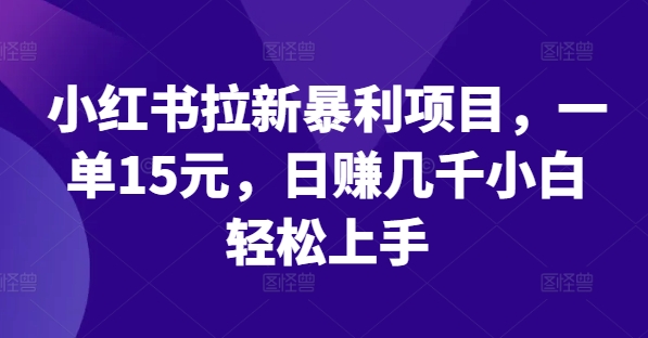 小红书拉新暴利项目，一单15元，日赚几千小白轻松上手-网创项目