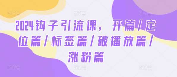 2024钩子引流课，开篇/定位篇/标签篇/破播放篇/涨粉篇-网创项目