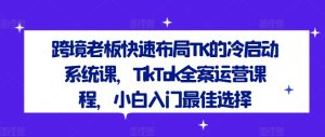 跨境老板快速布局TK的冷启动系统课，TikTok全案运营课程，小白入门最佳选择-网创项目