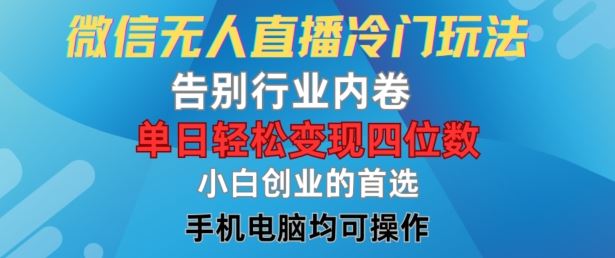 微信无人直播冷门玩法，告别行业内卷，单日轻松变现四位数，小白的创业首选【揭秘】-网创项目