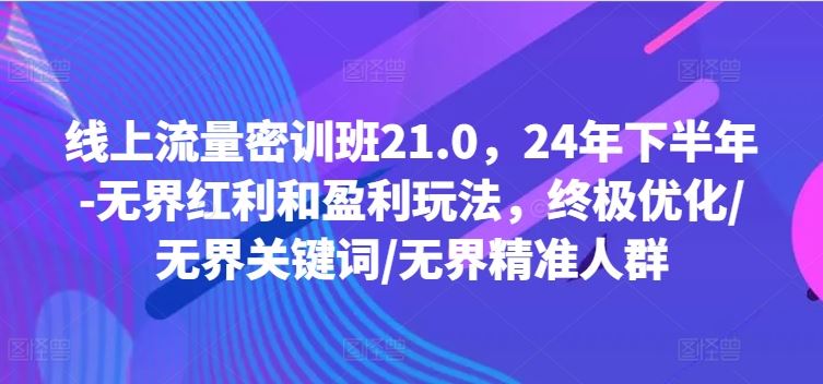 线上流量密训班21.0，24年下半年-无界红利和盈利玩法，终极优化/无界关键词/无界精准人群-网创项目
