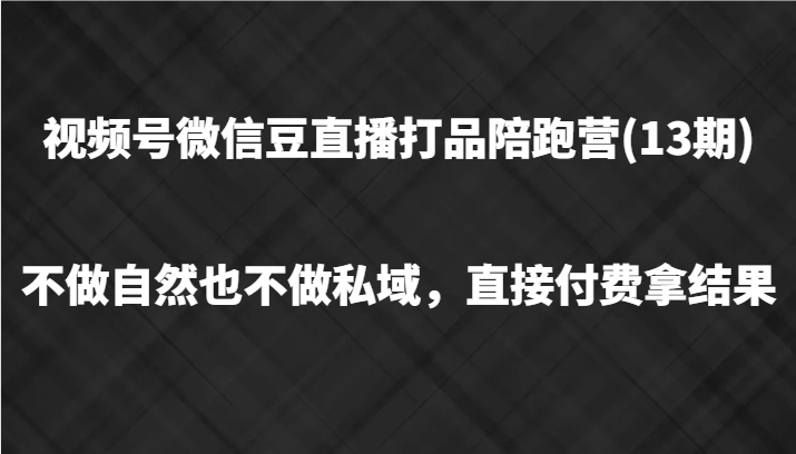 视频号微信豆直播打品陪跑(13期)，不做不自然流不做私域，直接付费拿结果-网创项目