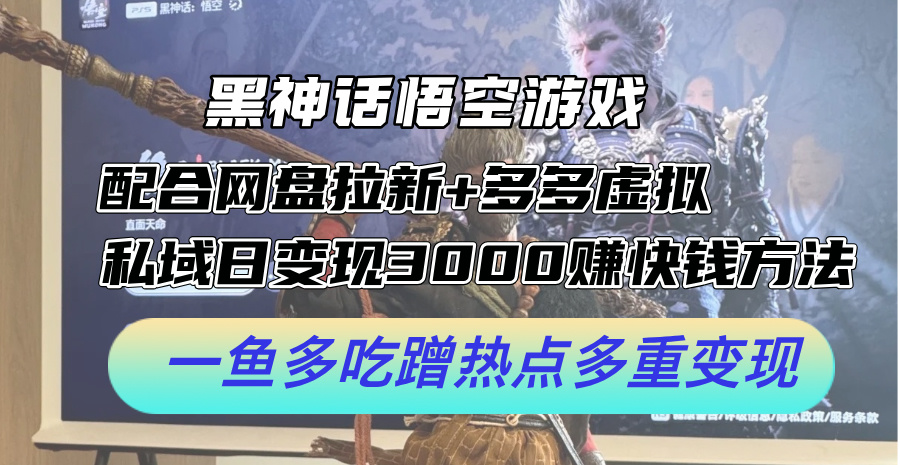 （12316期）黑神话悟空游戏配合网盘拉新+多多虚拟+私域日变现3000+赚快钱方法。…-网创项目