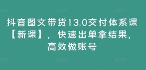 抖音图文带货13.0交付体系课【新课】，快速出单拿结果，高效做账号-网创项目