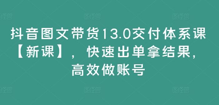 抖音图文带货13.0交付体系课【新课】，快速出单拿结果，高效做账号-网创项目