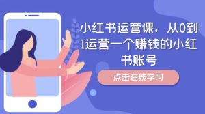 小红书运营课，从0到1运营一个赚钱的小红书账号-网创项目