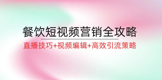 餐饮短视频营销全攻略：直播技巧+视频编辑+高效引流策略-网创项目