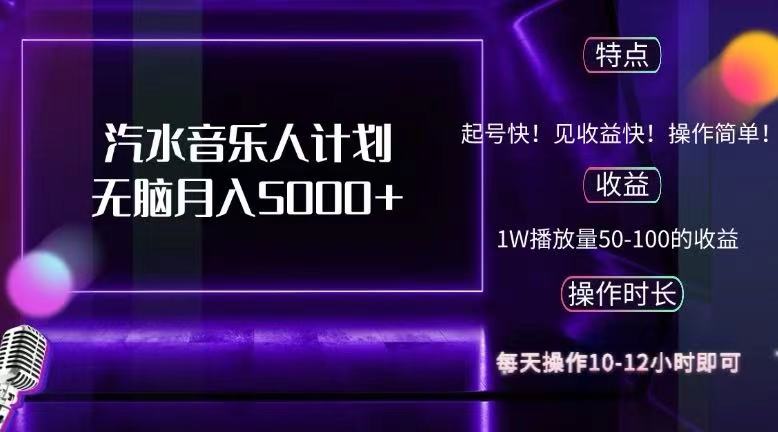（12429期）抖音汽水音乐人计划无脑月入5000+-网创项目
