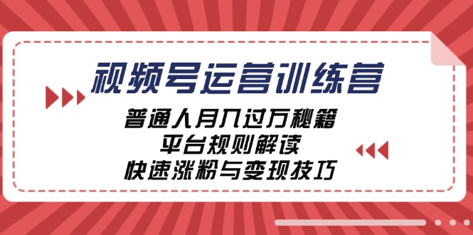视频号运营训练营：普通人月入过万秘籍，平台规则解读，快速涨粉与变现-网创项目