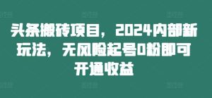 头条搬砖项目，2024内部新玩法，无风险起号0粉即可开通收益-网创项目