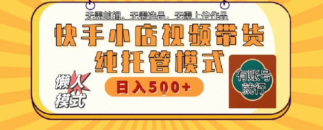 快手小店托管代运营，无需剪辑，无需选品，无需上传作品，全程无需操作，轻松月入5k+【揭秘】-网创项目