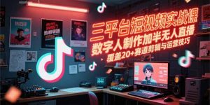 三平台短视频实战课，数字人制作加半无人直播，覆盖20+赛道剪辑与运营技巧-网创项目
