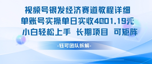 视频号银发经济赛道单账号实操单日实收1k+，小白轻松上手长期项目-网创项目