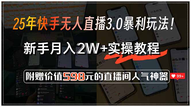 25年快手无人直播3.0暴利玩法！，新手月入2W+实操教程，附赠价值598元…-网创项目