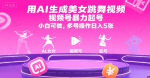 用AI生成美女跳舞视频，视频号暴力起号，小白可做，多号操作日入5张-网创项目
