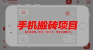 手机搬砖项目，有手就能做，亲测一小时几十，苹果安卓都可以-网创项目