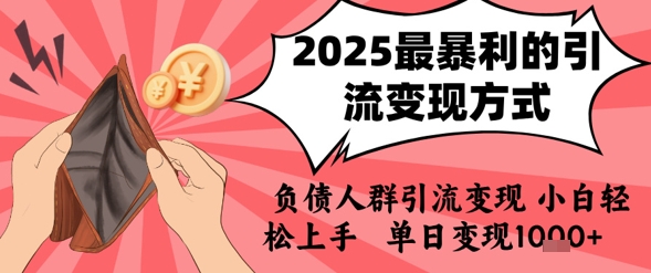 2025年最暴利的引流变现方式，负债人群引流变现，小白轻松上手，日入1k-网创项目