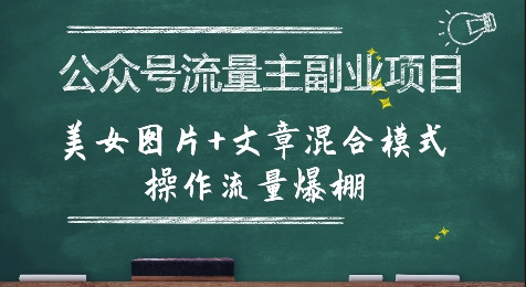 公众号流量主副业项目，美女图片+文章混合模式操作流量爆棚-网创项目