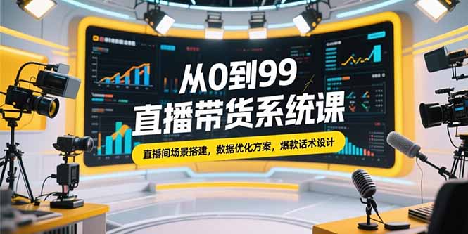 从0到99直播带货系统课，直播间场景搭建，数据优化方案，爆款话术设计-网创项目