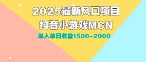 DY小游戏MCN广告2025最新打法单人单日收益1500-2000背靠大平台新手小白…-网创项目
