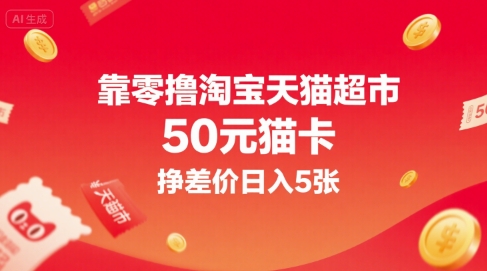 靠零撸淘宝天猫超市50元猫卡，挣差价日入5张-网创项目