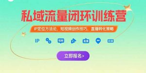 私域流量闭环训练营：IP定位方法论，短视频创作技巧，直播转化策略-网创项目