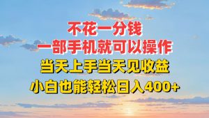 不花一分钱，一部手机就可以操作，当天上手当天见收益，小白也能轻松日入400+-网创项目