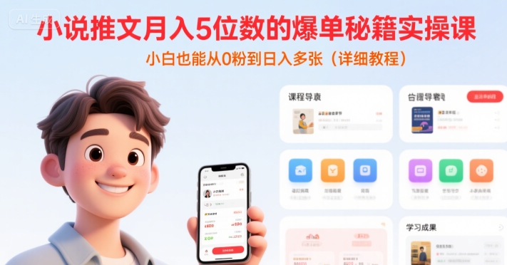 小说推文月入5位数的爆单秘籍实操课，，小白也能从0粉到日入多张(详细教程)-网创项目