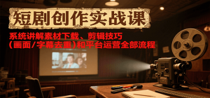 短剧创作实战课,系统讲解素材下载、剪辑技巧(画面/字幕去重)和平台运营全部流程-网创项目