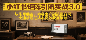 小红书矩阵引流3.0，从账号准备、内容生产到流量变现，快速掌握低成本高效获客策略-网创项目
